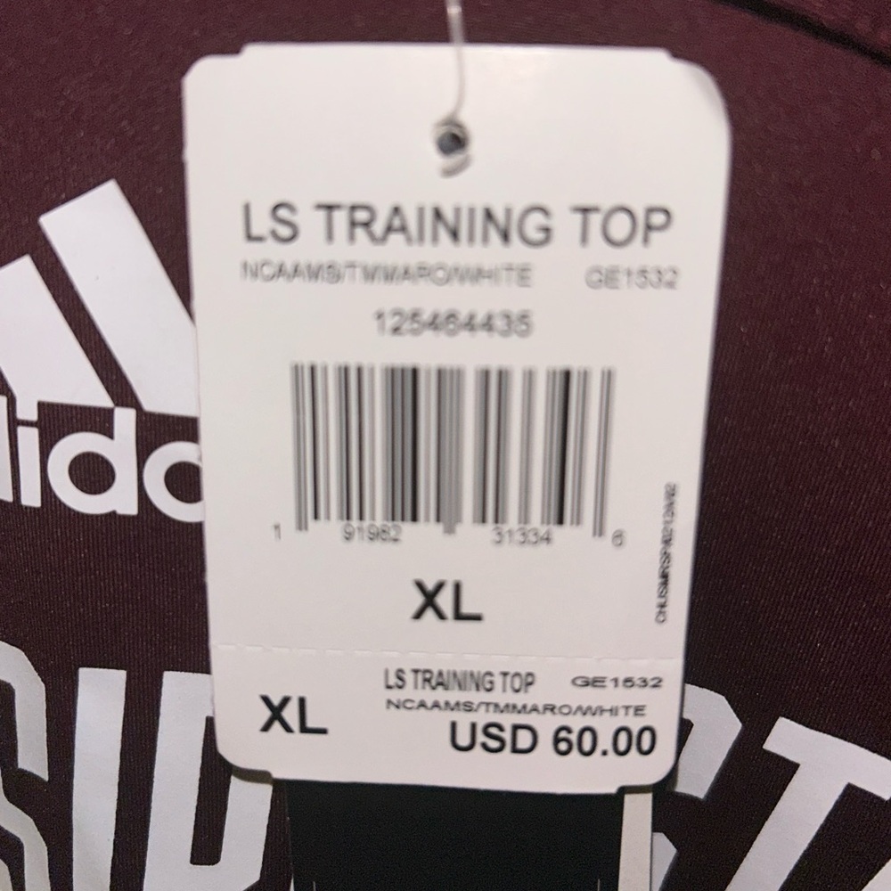 adidas Long-Sleeve Training Top in Maroon with White Logo